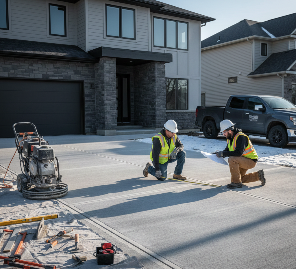 Professional concrete driveway contractor working on a residential driveway in Buffalo, NY.